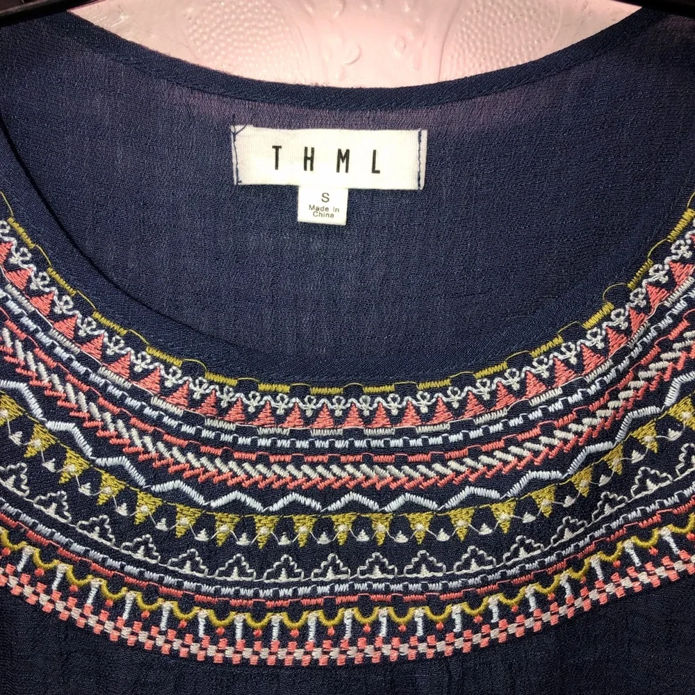 THML sleeveless tunic blouse sheet with embroidery navy blue S - Picture 3 of 5